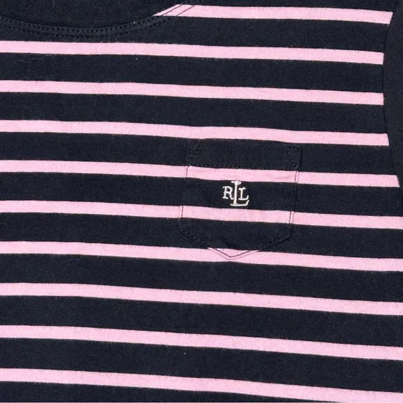 Vintage 90’s LAUREN RALPH LAUREN Top Long Sleeves Black/Pink Stripes Size PM - Picture 4 of 9